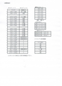 各種規格シート表
